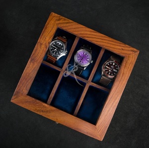 Caja Organizadora de Madera de Lujo con 6 Compartimentos, Estuche de Almacenamiento para 6 Relojes Hecho a Mano, Caja Exhibidora para 6 Relojes con Tapa de Cristal Premium, Estilo Rústico - Product Image 1