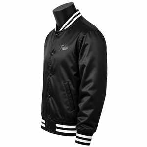 Blouson universitaire noir en satin de haute qualité pour homme avec logo personnalisé, style streetwear unisexe, blouson bomber de baseball, vente en gros 2026 - Product Image 3