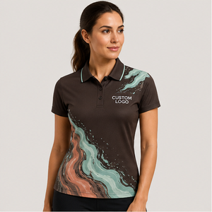 เสื้อโปโลผู้หญิงสีน้ำตาลเข้มมิ้นท์ลายหินอ่อนแบบแห้งเร็ว ระบายอากาศได้ดี แขนสั้น สำหรับเล่นกอล์ฟ รุ่น WPS-0895 - Product Image 1