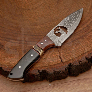 มีดล่าสัตว์เหล็กดามัสกัสแบบ OEM พร้อมด้ามไม้, ใบมีดคงที่, มีดพกพาสำหรับตั้งแคมป์และกิจกรรมกลางแจ้ง พร้อมปลอกหนัง - Product Image 6