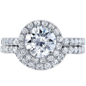 Anillo de Boda Vintage con Halo de Diamantes Creados en Laboratorio, Certificados por IGI, Corte Brillante Redondo, Color F, Claridad VS1, 2 Quilates, Oro Blanco de 18k - Product Image 1