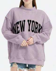 Sweat-shirt imprimé à col montant pour femme, en coton et élasthanne, style streetwear, polaire, coupe oversize, avec logo personnalisé - Product Image 6