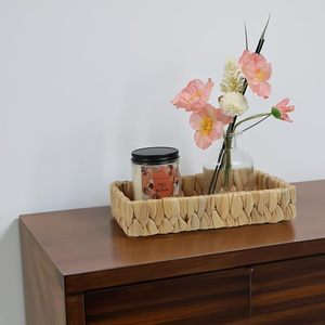 Bandeja de baño de jacinto de agua al por mayor, bandeja de tocador de mimbre de ratán, organizador de encimera para inodoro, decoración de mesa de centro, OEM ODM - Product Image 3