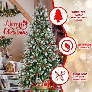 Albero di Natale 4FT con Bacche Rosse e Pigne, 747 Punte, Facile da Montare, Design Robusto con Cerniere, Rami in PE+PVC Effetto Neve - Product Image 2
