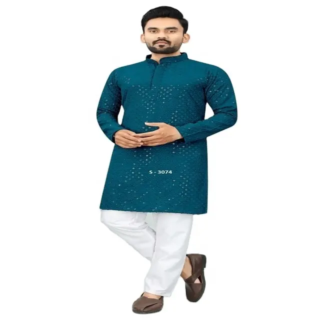 Piyama Kurta lurus pria India kualitas super pakaian etnik modis piyama Kurta dari India kurtas untuk pria