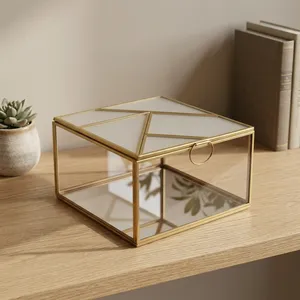 ARTISAN DESIGN Luxury Brass Glass Jewelry <b>Box</b> Geometric Glass Storage <b>Box</b> Decorative <b>Trinket</b> <b>Box</b> Vanity Organizer Wedding - Product Image 3