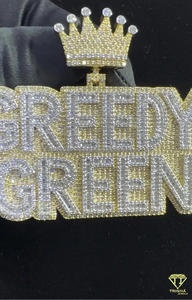 Pendentif Couronne Personnalisée « Greedy Green » Effet Diamant Chaîne Hip Hop Bijou de Luxe Personnalisé Cadeau - Product Image 5