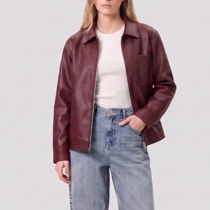 Women Burgundy <b>Real</b> <b>Leather</b> <b>Jacket</b>, Genuine <b>Leather</b> Zip Up <b>Jacket</b>, Ladies Sheep <b>Leather</b> <b>Jacket</b>, Soft <b>Leather</b> Outerwear - Product Image 4