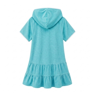 Vestido de Playa Personalizado para Niñas con Capucha, 100% Poliéster, Bonito, de Manga Corta, con Cremallera Frontal y Dobladillo con Volantes, para Piscina, con Logotipo, Proveedor - Product Image 2
