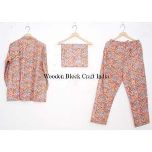 ชุดนอนผ้าฝ้ายอินเดียพิมพ์ลายบล็อกด้วยมือสำหรับผู้หญิง ชุดนอนใส่สบายสำหรับฤดูร้อน ขายส่งชุดนอน - Product Image 4