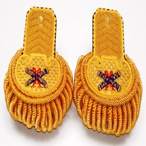 Custom Embroidered <b>Sew</b>-On Badge Patch with Gold Fringe, Cross Pattern Fabric Applique for Garments, Uniforms & Fashion Apparel - Product Image 1