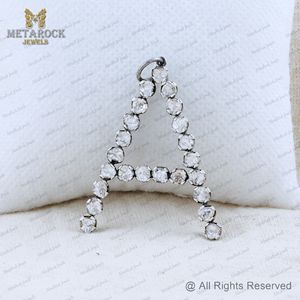 Pendentif initial A en argent 925 oxydé avec diamant Polki taille rose, bijoux fins en gros - Product Image 6
