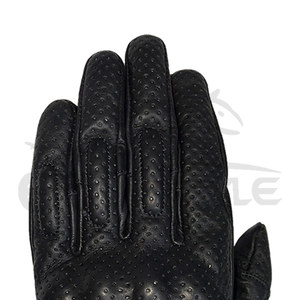 Gants de moto noirs en cuir de vachette perforé avec protection des doigts en caoutchouc rembourré, logo personnalisé OEM, pour la conduite sur route - Product Image 4