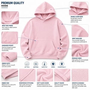 เสื้อฮู้ดโอเวอร์ไซส์ผู้หญิง สีชมพูล้วน แขนยาว ผ้าฝ้ายฟลีซ เสื้อกันหนาว ระบายอากาศได้ดี เป็นมิตรกับสิ่งแวดล้อม - Product Image 6