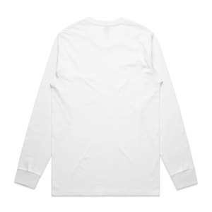 T-shirt en coton blanc à col rond pour homme, coupe classique, couleur unie, jersey tricoté, design uni, manches longues - Product Image 2