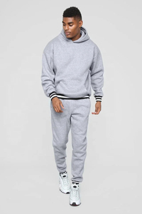 Men's Hooded Tracksuit Set Solid Color Cotton Sweatshirt and Jogger Pants Casual Winter Wear Full Sleeve Drawstring Design - Product Image 3