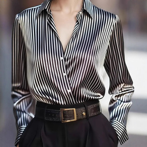 Blusa de Negocios Formal de Manga Larga Translúcida con Rayas Tejidas Estilo Vintage para Mujer, Diseño 2026, Moda Otoño - Product Image 5