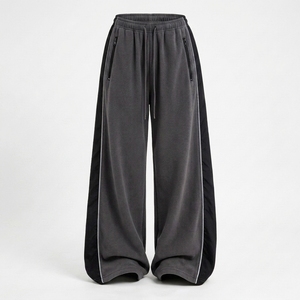 Women's Lightweight 100% Cotton Mid Waist Wide Leg <b>Trousers</b> Elastic Drawstring Casual Loose Fit Sweatpants <b>Zip</b> Pockets <b>Side</b> - Product Image 6