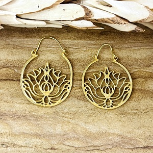 Trendy Design Lotus Hoop Earrings Boho Brass Women 18K <b>Silver</b>/Gold Plated Floral <b>Chandeliers</b> Filigree Hoops Party - Product Image 1