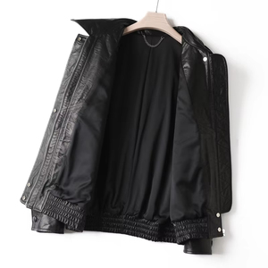 <b>Men</b> Genuine Leather Denim <b>Jacket</b> Turn-down Collar Epaulet Single Button Moto Biker Style Winter Solid Color <b>Short</b> Regular Fit - Product Image 5