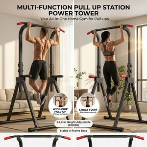 Stazione Dip Pieghevole Power Tower con Altezza Regolabile a 6 Livelli per Allenamento di Forza - Product Image 4