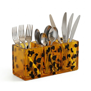 Handmade Resin Cutlery Holder Organizer for Dining Table Modern Amber Leopard Print Flatware <b>Storage</b> Caddy <b>Kitchen</b> Utensil Stand - Product Image 3