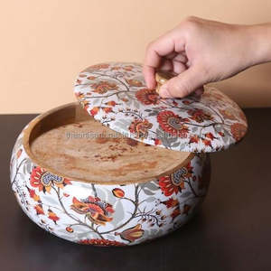 Handcrafted Polished Solid <b>Wood</b> Chapati <b>Box</b>-Souvenir for Kitchen Use Round Design <b>with</b> <b>Lid</b>-Artisan Craft - Product Image 4