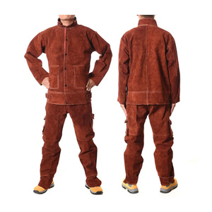 Veste de soudeur en cuir de vachette résistante à la chaleur, vêtements en cuir pour soudeurs, vêtements de travail résistants aux flammes, vêtements de travail lourds pour la construction - Product Image 1