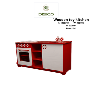 Ensemble de jouets de cuisine en bois rouge et blanc, four, évier, armoire pour enfants de 2 à 7 ans, unisexe - Product Image 2