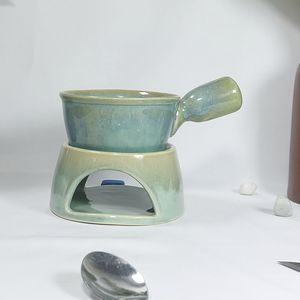 Marmite à fondue en céramique moderne avec poignée et base chauffante à bougie – Bol élégant pour réchauffer le fromage et le chocolat, idéal pour les desserts à la maison et les fêtes - Product Image 1