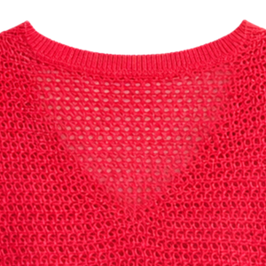 Suéter de Punto para Mujer, Cuello en V, Manga Corta, Transpirable, Texturizado, Estilo Casual de Verano, Holgado, a la Moda - Product Image 5