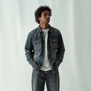 เสื้อเชิ้ตเดนิมผู้ชายพิมพ์โลโก้ตามสั่งแบบใหม่ สวมใส่สบาย ทันสมัย ลดราคาออนไลน์ ผลิตในปากีสถาน - Product Image 1