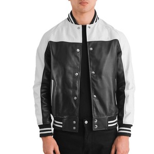 Chaqueta de Cuero Clásica Estilo Bomber para Hombre, en Blanco y Negro, con Botones a Presión y Ribete Acanalado, de Alta Calidad y Gran Venta - Product Image 6