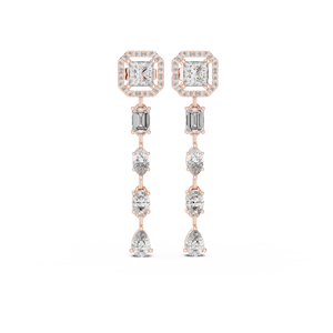 LUXURY DANGLY <b>EARRINGS</b> 2.8CT MIX CUT LAB GROWN <b>DIAMONDS</b> SET IN 18KT ROSE GOLD FOR GLAM WEDDING ENGAGEMENT PARTY GIFTING FOR HER - Product Image 3