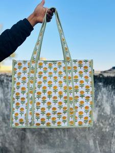 Ensemble de sacs fourre-tout en coton brodés style bohème floral, 10 à 100 pièces, motif matelassé, grande capacité, avec fermeture éclair, pour voyage, mode et shopping - Product Image 2