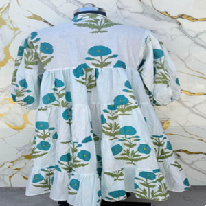 Robe longue en coton à fleurs style bohème artistique avec jupe évasée, silhouette ample et simple, faite à la main, légère, idéale pour les fêtes - Product Image 2