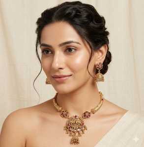 Wholesale High Quality New Vintage Copper Gold Plated Crystal Bridal Jewelry <b>Set</b> Long Mala Necklace Earrings Maang Party Gift - Product Image 1