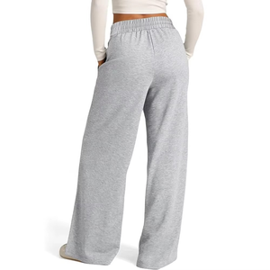 Pantalon évasé gris à taille élastique personnalisée pour femme, coupe large, en jersey doux, décontracté, pour le yoga, le sport ou le quotidien - Product Image 3