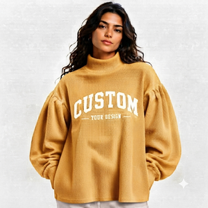 Suéter de cuello alto morado para mujer, con estampado de letras personalizado, de punto oversize, manga larga, para otoño, cuello simulado - Product Image 6
