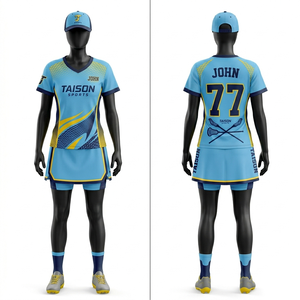 Ensemble d'uniformes de lacrosse pour femmes en polyester respirant 160 GSM de qualité supérieure, rose et bleu marine, avec design de panneaux éclair et logo personnalisé par sublimation - Product Image 3