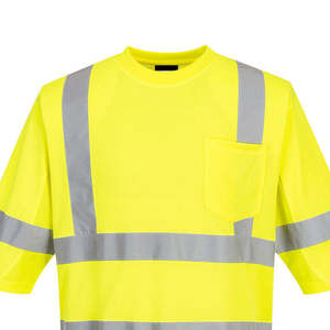T-shirt de travail haute visibilité réfléchissant à manches courtes pour homme, respirant, jaune, tricoté, 180g, uni, vierge, écologique - Product Image 4