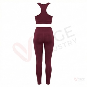 <b>Women</b> Burgundy Seamless Yoga Set Racerback Crop Top High Waist <b>Leggings</b> 2 Piece - Product Image 2