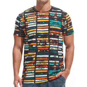 Men's Short Sleeve O-Neck T-<b>Shirt</b> With Colorful Tape Print Pattern Regular Fit Casual Knitted Polyester Top - Product Image 2