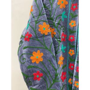 Handmade Suzani Velvet Winter Embroidery <b>Jacket</b> <b>Women</b> Mandarin Collar Full Sleeve Autumn Floral Pattern Bohemian Style Coat - Product Image 3