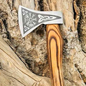 Hache viking de qualité industrielle, inspirée du style nordique, hache barbue avec manche en bois, outil décoratif pour un style intérieur rustique - Product Image 5
