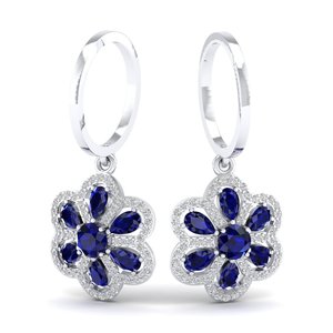 Boucles d'oreilles pendantes REYES personnalisées en argent sterling 925 avec saphir bleu et moissanite certifiée GRA pour femmes - Product Image 4