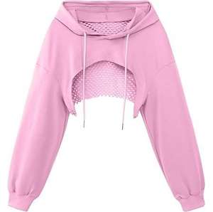 Haut court à capuche personnalisé pour femme, en maille filet transparente, en molleton bouclette, décontracté, pour le yoga, le jogging et les activités sportives - Product Image 1