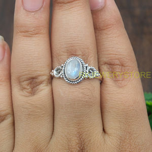 Natural Blue Moonstone <b>Ring</b> 925 Sterling <b>Silver</b> Handmade Vintage Rope Bezel <b>Statement</b> <b>Ring</b> for Women Boho Gemstone Jewelry her - Product Image 4