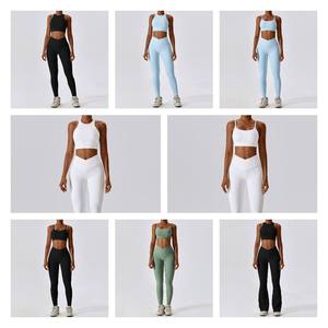 Ensemble de yoga 2 pièces pour femme, haut court asymétrique à une épaule marron, leggings taille haute, sans couture, couleur unie, longueur intégrale - Product Image 4