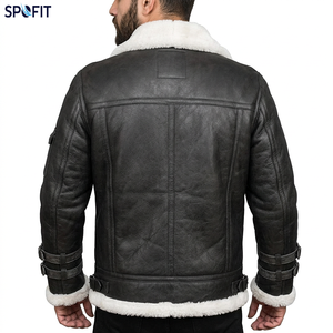 Custom <b>Men's</b> <b>Shearling</b> Leather <b>Jacket</b> Winter Warm Fur Lined Aviator Biker <b>Jacket</b> Genuine Leather Outerwear OEM Private Label <b>Man</b> - Product Image 3
